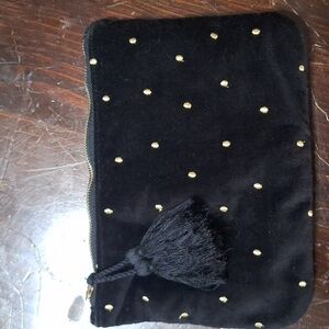 Sezane Small Clutch Bag Black / Gold Embroidered Polka Dots - Size TU